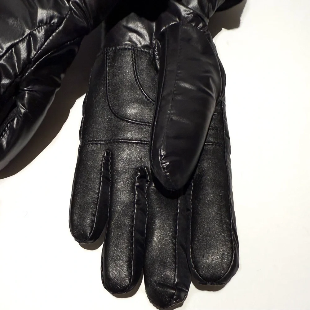 UGG Black Shearling-Trim Touchscreen Leather Gloves NWT